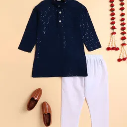 BT DEZINES Viscose Woven Full Sleeves Floral Embroidered & Sequins Embellished Kurta Pyjama Set - Blue-picture-35