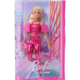 Barbie Deluxe Style Doll 5 in Metallic Pink Outfit Blonde Hair Sparkly Corset Top and Shiny Pants with Accessories like Rose Necklace and Handbag Pink - Color May Vary-picture-36