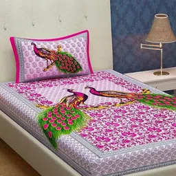METRO LIVING Pink 104 TC Single Bedsheet with 1 Pillow Covers-image-88