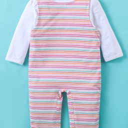 ToffyHouse Cotton Stripe & Unicorn Patch Dungaree Style Romper with Solid Colour Inner Tee - Multicolour image 2