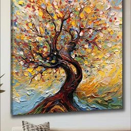 Myntra Elegant Homes Blue & Yellow Canvas Tree Wall Art-5