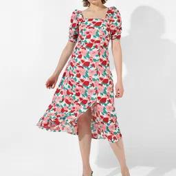 Campus Sutra Print Flared Sleeve Fit & Flare Dress-image-11