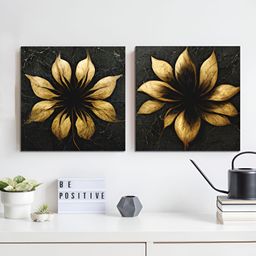 RANDOM Black & Gold-Toned 2 Piece Floral Canvas Wall Art-image-46