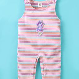 ToffyHouse Cotton Stripe & Unicorn Patch Dungaree Style Romper with Solid Colour Inner Tee - Multicolour image 5