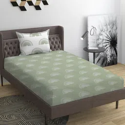 YaAkholic Green & White 210 TC Single Bedsheet with 1 Pillow Covers-image-62