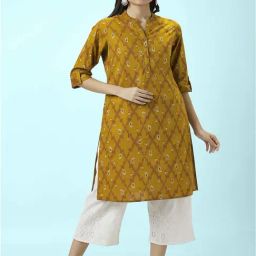 Rangmanch by Pantaloons Mustard Cotton Printed Straight Kurta-image-71