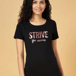 Ajile by Pantaloons Black Cotton Graphic Print Sports T-Shirt-image-81