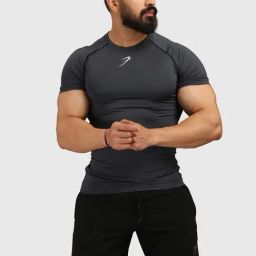 FUAARK Grey Skinny Fit Sports T-Shirt-image-4