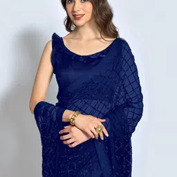 Peachmode Checked Beads and Stones Pure Georgette Saree image 2