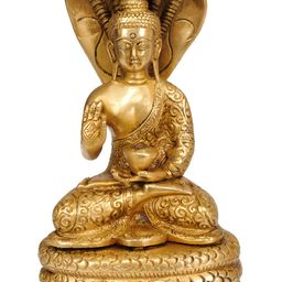 Exotic India Gold-Toned 7" Tibetan Buddhist Blessing Buddha Brass Idol-image-42