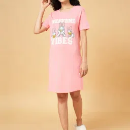 Dreamz by Pantaloons Pink Cotton Graphic Print Sleep Tee-image-36