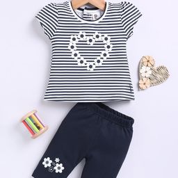 Annie Girls Striped Short Sleeves Pure Cotton Top With Trouser-image-32