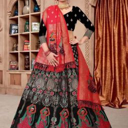 Atsevam Black Woven Pattern Semi-Stitched Lehenga Choli Set With Dupatta-image-50