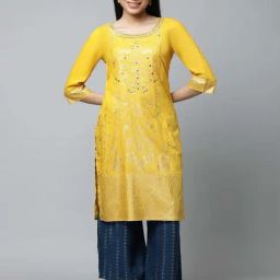 Aurelia Yellow Embellished Straight Kurta-image-18