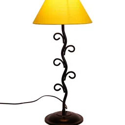 Devansh Yellow & Black Solid Traditional Bedside Table Lamp with Shade image 2