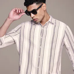 WROGN Pure Cotton Slim Fit Striped Casual Shirt-image-34
