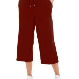PATRORNA Maroon Cotton Blend Regular Fit Mid Rise Capris-image-86