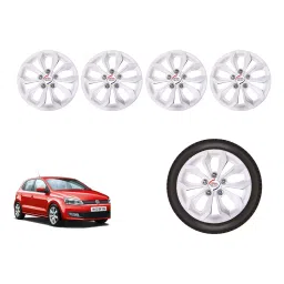 Auto Pearl White35_R Press Type Car Wheel Cover with Retention Ring 381 mm(15 Inch) Glossy White for Volkswagen Polo (Set of 4)-42