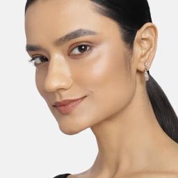 Estele Rose Gold-Plated Tear Drop Earrings with White Stone for Women-19
