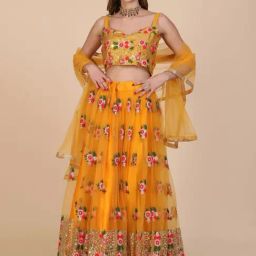 Atsevam Yellow Embroidered Semi-Stitched Lehenga Choli Set With Dupatta-picture-37