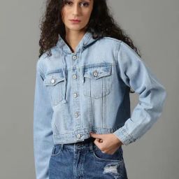 SHOWOFF Blue Regular Fit Denim Jacket-image-53