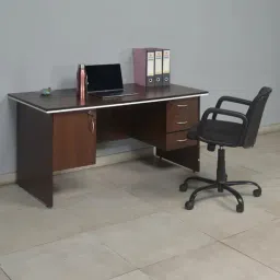Nilkamal Haiko Brown Engineered Wood Study Desk with 3 Drawers & 1 Cabinet-image-3
