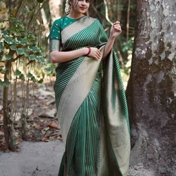 VASTRAHUT Geometric Woven Design Zari Banarasi Saree-picture-25