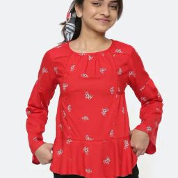 Peter England Kids Red Floral Print Full Sleeves Short Kurta-image-69