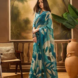 SHADOW & SAINING Digital Printed Zari Saree image 5