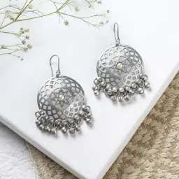 Teejh Ethnic Siranshi Pearl Silver Oxidized Ghungroo Dangler Earrings-image-67