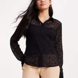 Fablestreet Black Lace Work Shirt-image-60