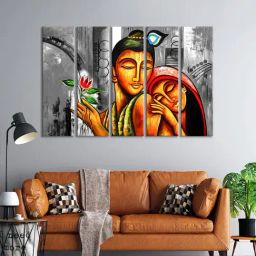 999Store Printed Yellow MDF 5 Panels Wall Art-image-52