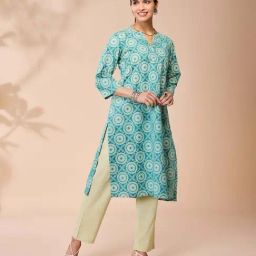 Daali Teal Cotton Regular Fit Printed Kurta-picture-11