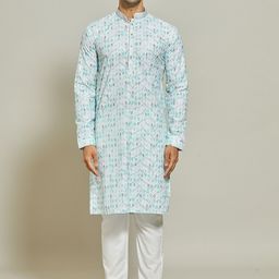 Arihant Rai Sinha Men Floral Printed Cotton Kurta with Trousers-picture-10