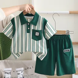 INCLUD Boys Striped Polo Collar T-shirt With Shorts-image-90