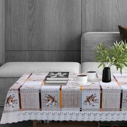 Stylista Off White Floral Printed 4-Seater Rectangle Table Cover-image-57
