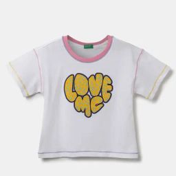 United Colors of Benetton Kids White & Yellow Cotton Printed T-Shirt-image-91