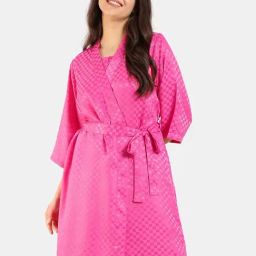 Zivame Pink Chequered Robe-picture-43