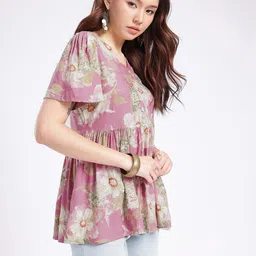 Anouk Rustic V-Neck Floral Printed A-Line Kurti image 3