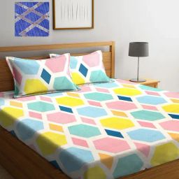 Klotthe Printed Blue 210 TC Cotton Blend Double 2 Bed Sheets with 4 Pillow Covers-image-100