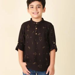 Fabindia Black Cotton Printed Short Kurta-image-24