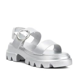 London Rag Women's Silver Ankle Strap Sandals-53