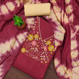 MANVAA Floral Embroidered Thread Work Unstitched Dress Material-image-42