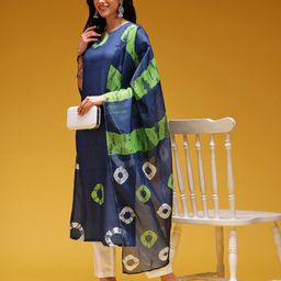 HERE&NOW Abstract Print Straight Kurta with Trousers & Dupatta-3