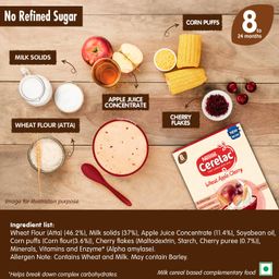 CERELAC Baby Food Cereal | No Refined Sugar | Wheat Apple Cherry for 8 to 24 Months Baby | Omega 3 Iron Protein Calcium Vitamin D for Babies | Instant Baby Food Cereal | 350g image 3