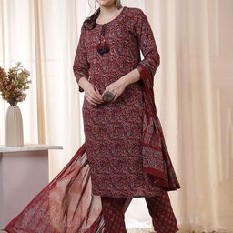 Anouk Women Floral Printed Cotton Kurta with Trousers & Dupatta-picture-34