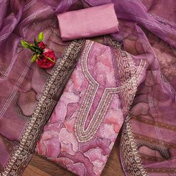 SAINOOR Floral Embroidered Beads And Stones Organza Semi-Stitched Dress Material-image-90