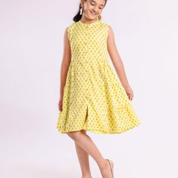 Pine Kids Sleeveless Printed Ethnic Dress - Lime Yellow-picture-13