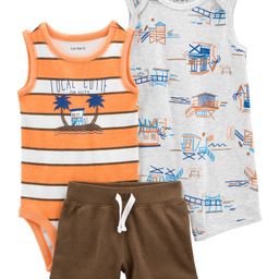 Carter's Tropical 3 Piece Romper And Shorts Set- Orange & White-image-35