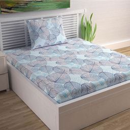 Divine Casa Floral Blend Cotton Single Bedsheet with 1 Pillow Cover - Blue & Navy-17